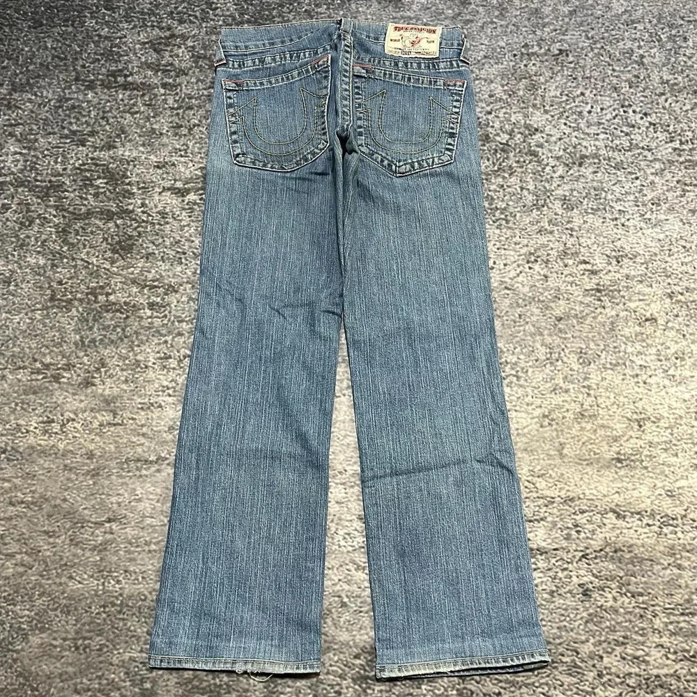 True Religion Bobby Jeans Mens 34x31 Blue Bootcut Low Rise Contrast Stitch